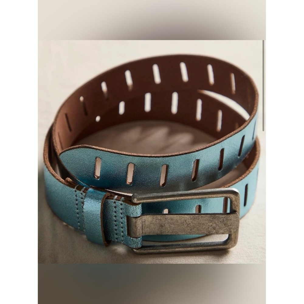 NWT Free People Metallic Jona Belt Icicle Blue Metallic Leather